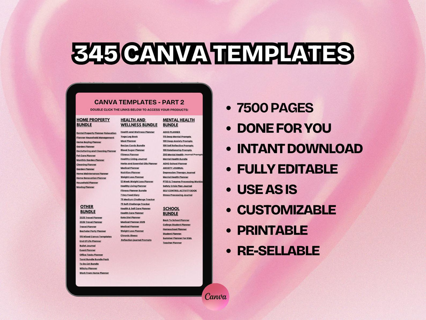 7500+ PLR MRR Canva Templates Bundle | Printable Planners & Journals | DFY Digital Products