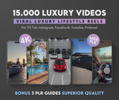 15.000+ Viral Luxury Rich Lifestyle Videos Reels, Cars, Yacht, Plane, Millionaire, TikTok, Instagram, YouTube, Digital Marketing, MRR, PLR